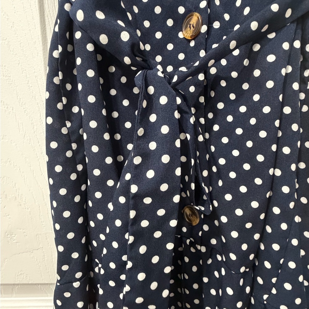 Navy Polka Dot Button-Up Dress - Picture 2 of 3